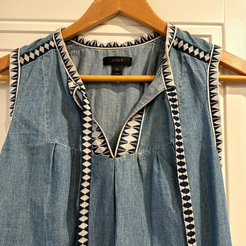 J. Crew Denim Chambray Embroidered Shift Dress